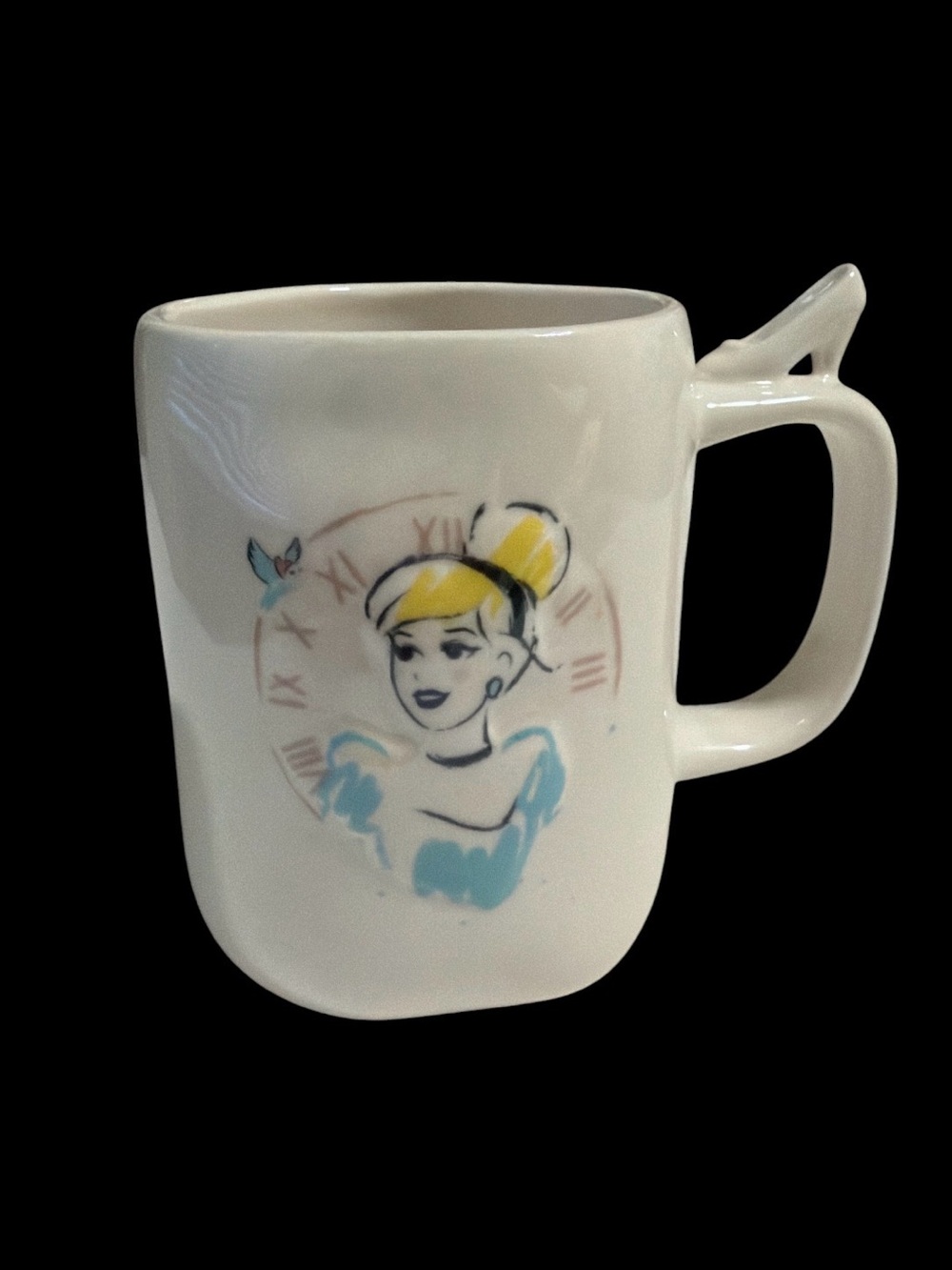 Disney White Ceramic Cinderella Mug with Blue and Yellow Accents